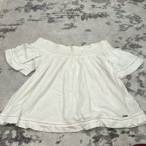Roxy off the shoulder knit white beige lace blouse
